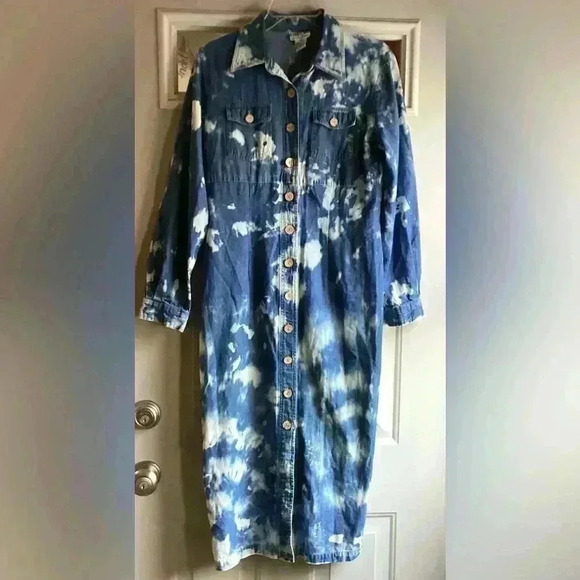 ROBBIE BEE 10 Petite Stone Washed Denim Button Down Shirt Midi Dress - Picture 11 of 12